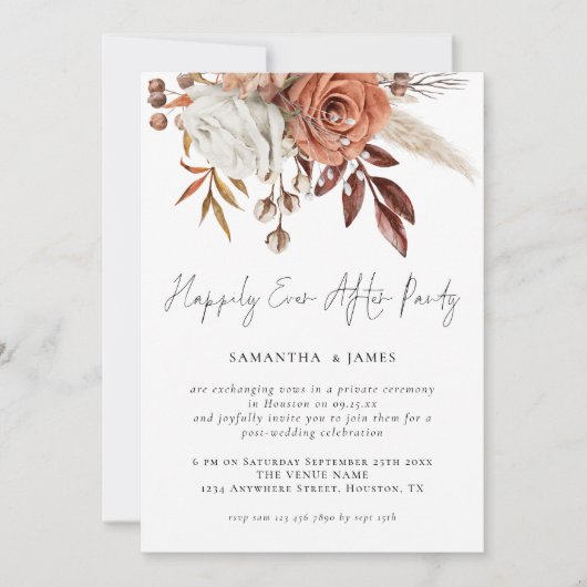 Terracotta Bloemen Gelukkig Ooit Na Feestbruiloft Kaart (Voorkant)