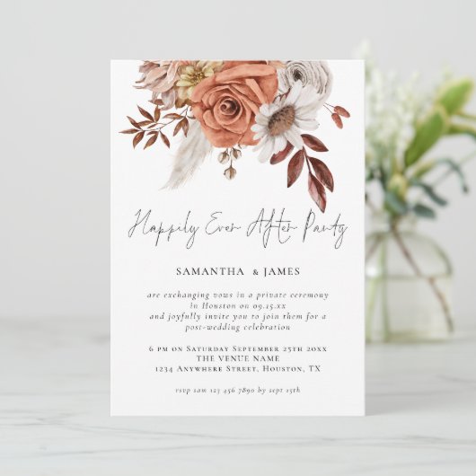 Terracotta Bloemen Gelukkig Ooit Na Feestbruiloft Kaart (Staand voorkant)