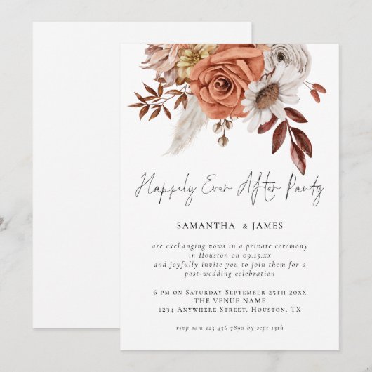 Terracotta Bloemen Gelukkig Ooit Na Feestbruiloft Kaart (Voorkant / Achterkant)