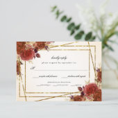 Terracotta Bloemen Goud Glitter Lijst Bruiloft RSVP Kaartje (Staand voorkant)