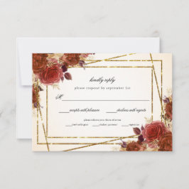 Terracotta Bloemen Goud Glitter Lijst Bruiloft RSVP Kaartje