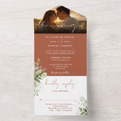 Terracotta Bloemen Groen Bruiloft Foto All In One Uitnodiging (Binnen)