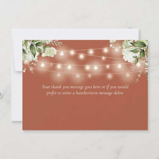Terracotta Bloemen Groen String Lights Bedankkaart (Achterkant)