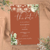 Terracotta Bloemen Groen String Lights Bruiloft Save The Date