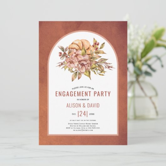 Terracotta bloemen herfst bruiloft verlovingsfeest kaart (Staand voorkant)