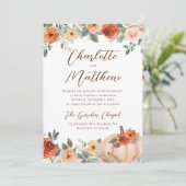 Terracotta Bloemen Herfst Pompoen Bruiloft Kaart (Staand voorkant)