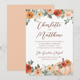 Terracotta Bloemen Herfst Pompoen Bruiloft Kaart