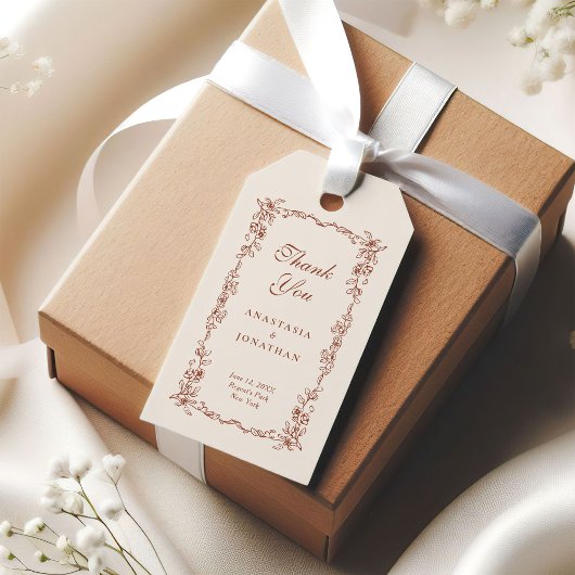 Terracotta  Bloemen Huwelijk Bedankt Cadeaulabel