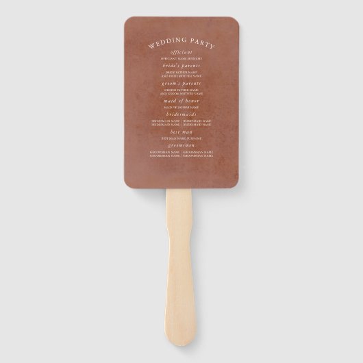 Terracotta Bloemen Huwelijk Programma Handwaaier (Achterkant)