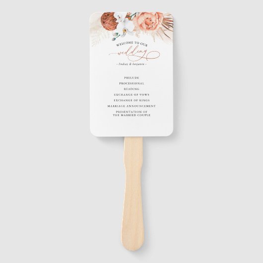 Terracotta Bloemen Huwelijk Programma Handwaaier (Voorkant)
