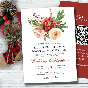Terracotta Bloemen Kerstmis Winter Bruiloft QR Cod Kaart