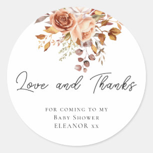 Terracotta Bloemen Liefde Dank Baby Shower Klassie Ronde Sticker
