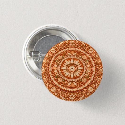 Terracotta Bloemen Mandala Ronde Button 3,2 Cm (Voorkant /achterkant)