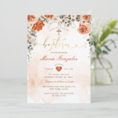 Terracotta Bloemen Meisje Doop Gouden Doop Kaart (Staand voorkant)