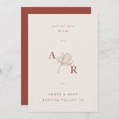 Terracotta bloemen minimalistisch monogram elegant save the date (Voorkant / Achterkant)