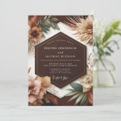 Terracotta Bloemen Oogst Bruiloft Kaart (Staand voorkant)