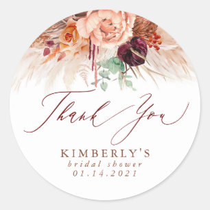 Terracotta bloemen Pampas gras bedankt Ronde Sticker