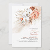 Terracotta bloemen Pampas gras Eerste Communie Kaart (Voorkant)