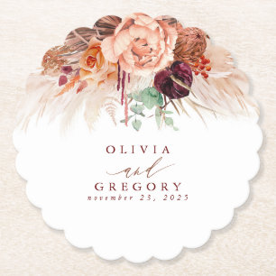 Terracotta Bloemen Pampas Gras Elegant Tropisch Kartonnen Onderzetters