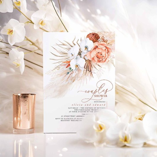 Terracotta Bloemen Pampas Gras Koppels Bruisfeest Kaart