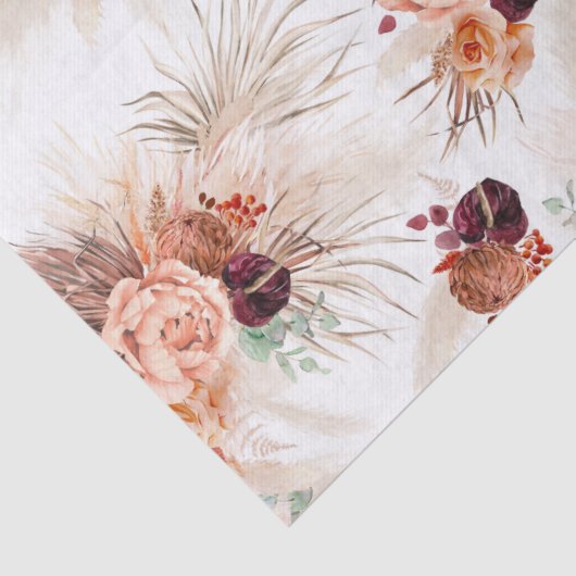 Terracotta Bloemen Pampas Gras Tropisch Bohemien Tissuepapier (Detail)