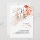 Terracotta Bloemen Pampas Gras Verjaardagsfeest Kaart (Voorkant)