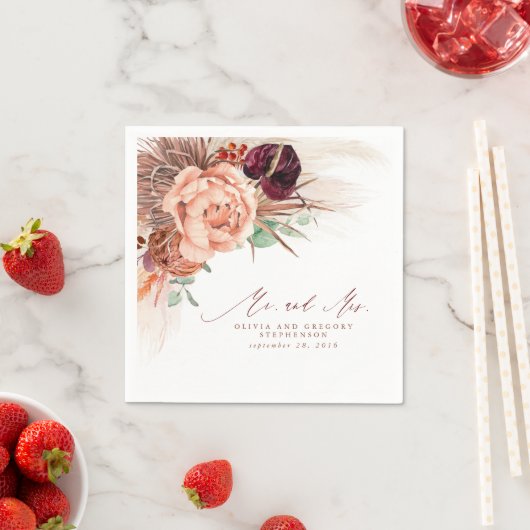 Terracotta Bloemen Pampas Grass Bruiloft Servetten (Insitu)