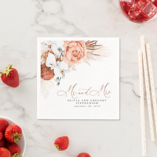 Terracotta Bloemen Pampas Grass Bruiloft Servetten (Insitu)