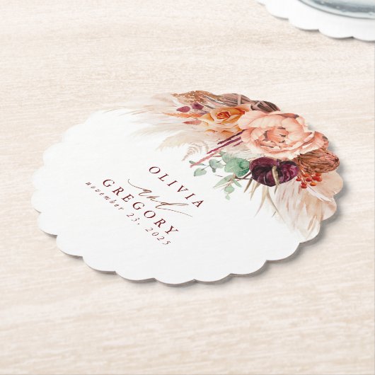 Terracotta Bloemen Pampas Grass Elegant Tropisch Kartonnen Onderzetters (Gekanteld)