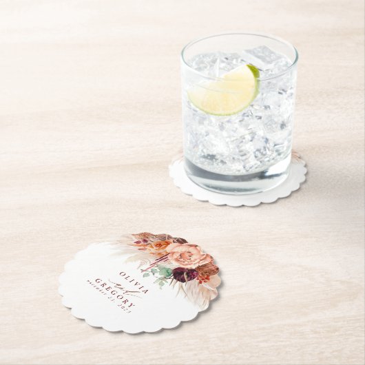 Terracotta Bloemen Pampas Grass Elegant Tropisch Kartonnen Onderzetters (Insitu)