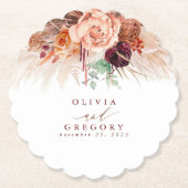 Terracotta Bloemen Pampas Grass Elegant Tropisch Kartonnen Onderzetters (Voorkant)