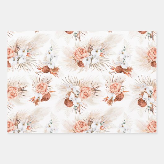 Terracotta Bloemen Pampas Grass Patroon Elegante O Inpakpapier Vel (Voorkant 2)