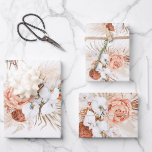 Terracotta Bloemen Pampas Grass Patroon Elegante O Inpakpapier Vel