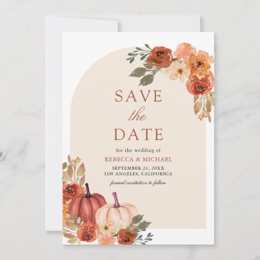 Terracotta Bloemen Pompoen Bruiloft Save The Date (Voorkant)