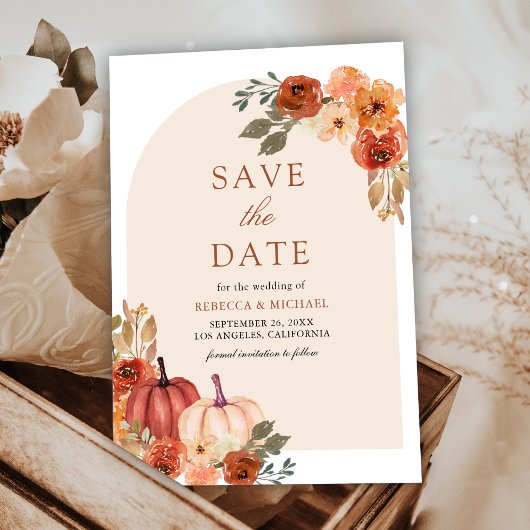 Terracotta Bloemen Pompoen Bruiloft Save The Date