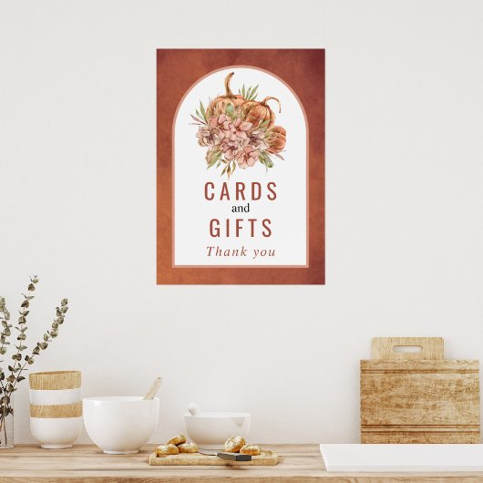 Terracotta bloemen pompoenkaarten en geschenken poster (Keuken)
