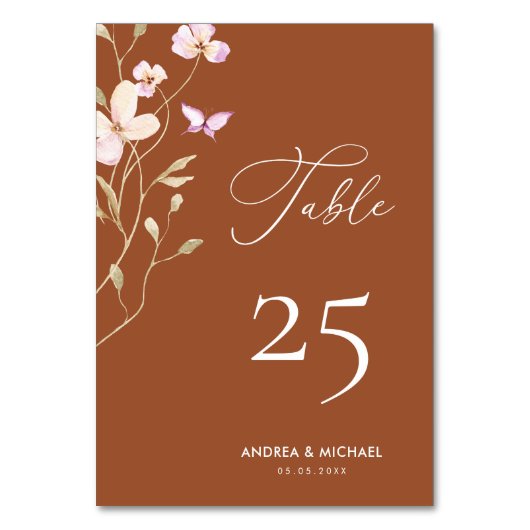 Terracotta Bloemen Roest Wildbloemen Script Bruilo Kaart (Voorkant)