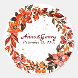 Terracotta Bloemen Ronde Sticker