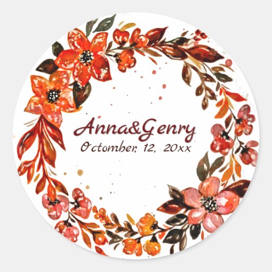 Terracotta Bloemen Ronde Sticker (Voorkant)