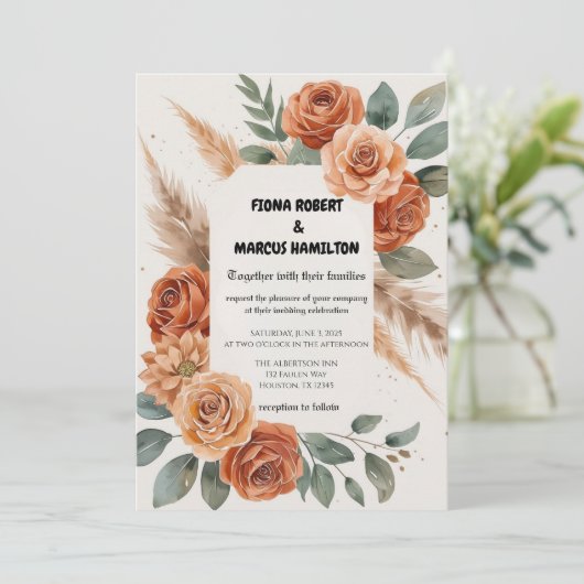 Terracotta Bloemen Rustiek Aardse Boho Huwelijk Save The Date (Staand voorkant)