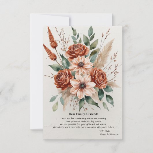 Terracotta Bloemen Rustiek Boho Huwelijk Bedankkaart (Voorkant)