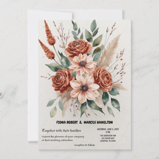 Terracotta Bloemen Rustiek Boho Huwelijk Save The Date (Voorkant)