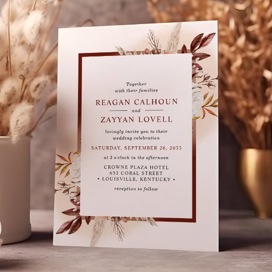 Terracotta Bloemen Rustieke Pampas Grass Bruiloft Kaart