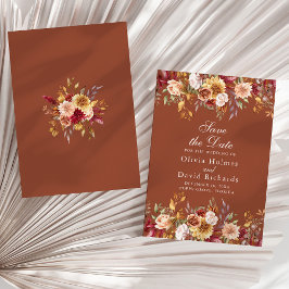 Terracotta Bloemen Save the Date Herfst Trouwkaart