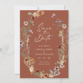 Terracotta Bloemen Save The Date Plat Kaart (Voorkant)