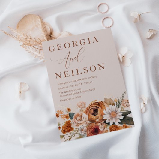 Terracotta Bloemen Sinaasappel Bruin Herfst Herfst Kaart