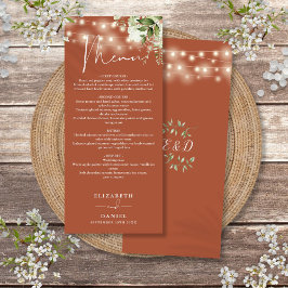 Terracotta Bloemen String Lights Bruiloft Diner Menu
