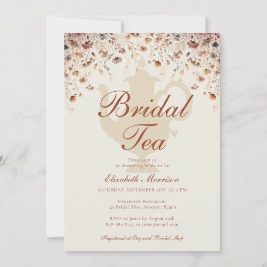 Terracotta Bloemen Thee Wilde Vrijgezellenfeesten Kaart (Voorkant)