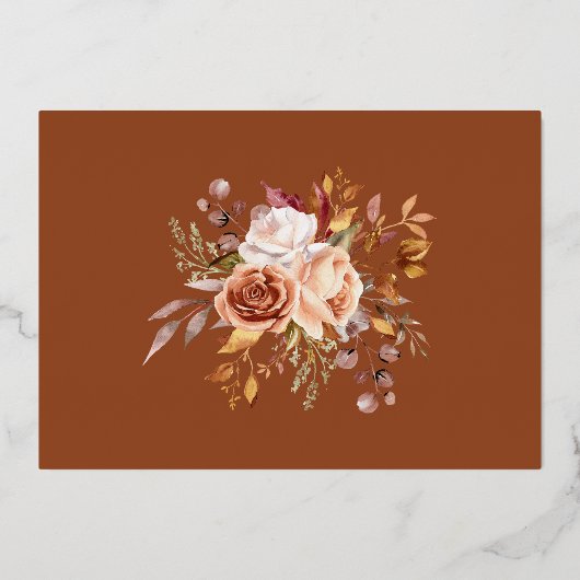 Terracotta Bloemen Trouwfoto Save The Date Kaart (Achterkant)