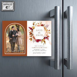 Terracotta Bloemen Trouwfoto Sla de datum op Magnetische Uitnodiging